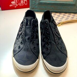 Coach slip on black monogram shoes size 6